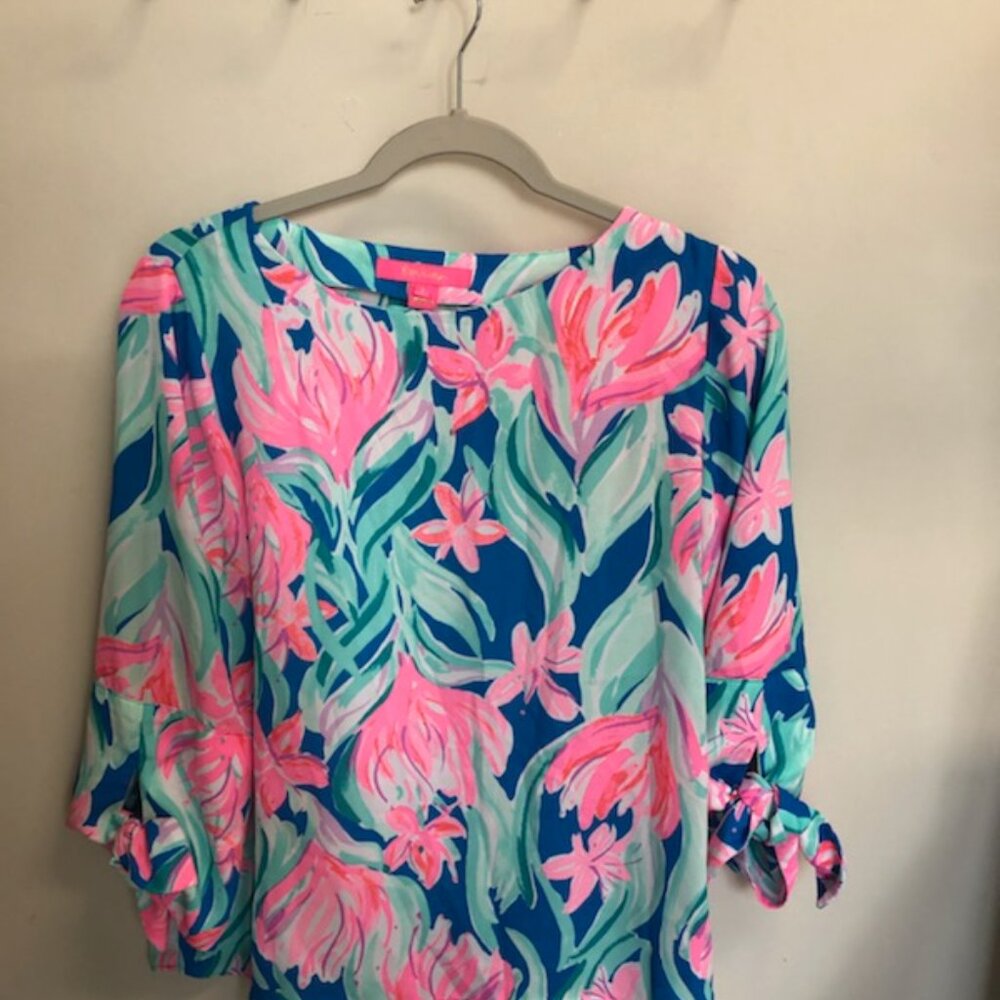 Lilly Pulitzer Langston Blouse Top Size S Pink Blue Dream a Little Dream